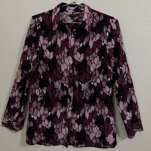 Talbots Womens Shirt Size Small Leaves Printed Maroon Pink
